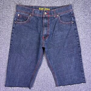 Tool Jeans Denim Shorts Mens 34 Dark Blue Red Contrast Jorts Y2K Streetwear Punk